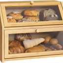 Farmhouse Bread Box for Kitchen Countertop Bread box Double Layer Bamboo Wooden Extra Large Capacity Bin Kitchen Food Storage Container, (Natural)