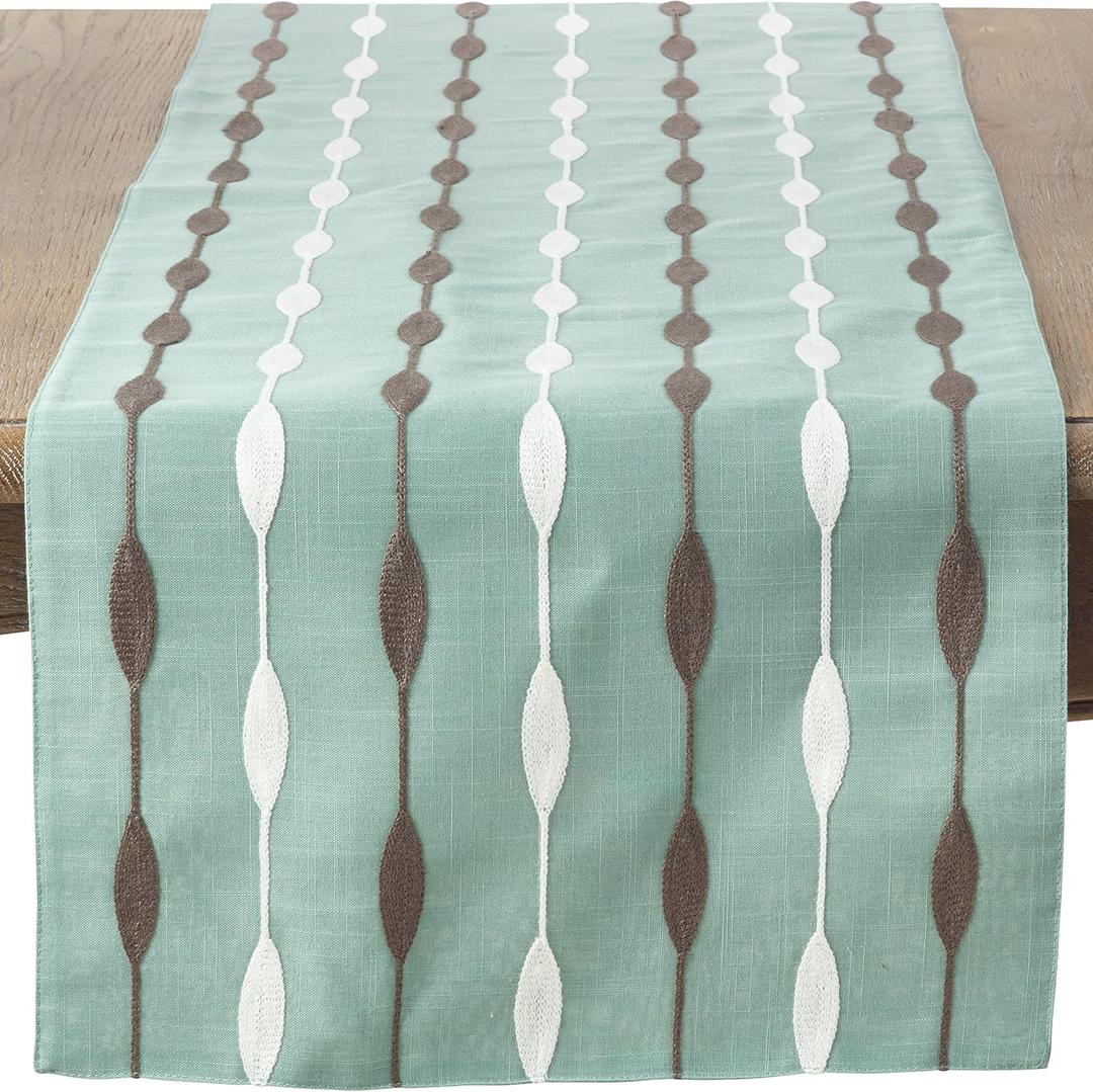 Saro Lifestyle Modern Embroidered Design Table Runner, Aqua, 16" x 70"