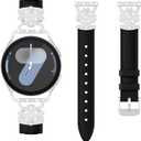 Leather Band for Samsung Galaxy Watch 7/6/5/4/ FE Band 40mm 44mm Women, Bling Leaf Clover Slim Watch Band Replacement Strap for Galaxy Watch 4/6 Classic/5 Pro/Active 2