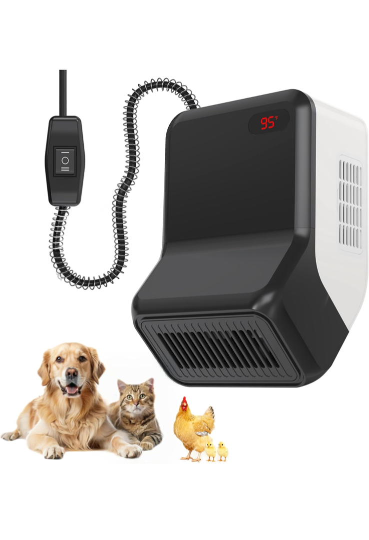 Dog house heater for chicken coop pet, adjustable temperature of 300W/600W for winter warmth, low noise, overheat protection, bite-proof wires, suitable for indoor and outdoor use