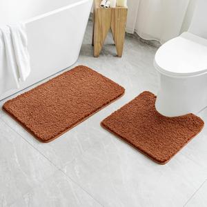 MIULEE Burnt Orange Bathroom Rugs Set 2 Piece, Soft Absorbent Microfiber Bath Mat and U-Shaped Contour Toilet Rug, Non Slip Quick Dry Washable Plush Shaggy Bath Rugs for Bathroom20"x30"+20"x24"