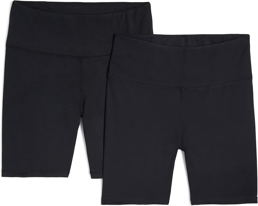 Jockey Womens 2 Pack Performance High Waist 7'' Bike Shorts (Large, Deep Black/Deep Black)