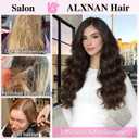 ALXNAN Clip in Long Wavy Synthetic Hair Extension 24 Inch Deep Chocolate Brown with Reddish Brown Highlights 4PCS Thick Hairpieces Fiber Double Weft Hair for Women