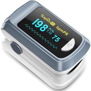 Fingertip Pulse Oximeter Blood Oxygen Saturation Monitor Pulse Ox, Heart Rate and Fast Spo2 Reading Oxygen Meter with OLED Screen Included Lanyard and 2 X AAA Batteries (Gray)