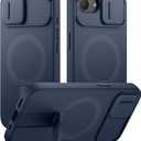 SURITCH for iPhone 16e Case with Magnetic Camera Slide Cover and Adjustable Kickstand, Compatible with MagSafe, Shockproof Bumper Case Slim Protective Cover 6.1 Inch, Blue