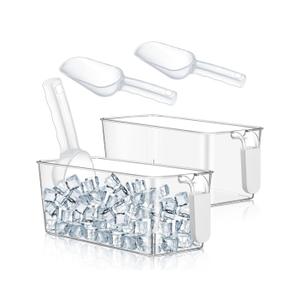 Havawish Ice Storage Bin and Flexible Scoop Set Plastic Freezer Bin with Pull Out Handle Storage Bucket Clear for Container with Scoop(Grey,10.83 x 4.92 x 4.33 in,Classic)