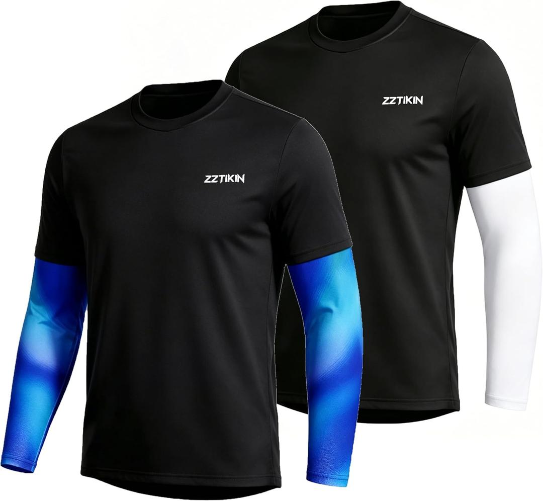 2 Pack Boys Girls Quick Dry Long Sleeve T-Shirts, Crew Neck Athletic Tops, Medium