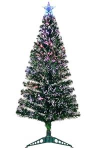 6FT Fiber Optic Green Christmas Tree Artificial Tree with Stand, Pre-lit Full Xmas Tree with Top Star Perfect for Indoor Holiday Decoration