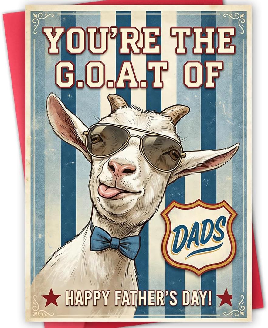 3 x Funny Fathers Day Card Gift for Dad,Youre the GOAT of Dads,Retro Vintage Style Happy Fathers Day Decoration from Son Daughter Kid Wife