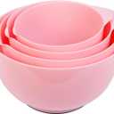 BoxedHome 4 Quart Large Plastic Mixing Bowls, Microwave Safe Mixing Bowl Set with Pour Spout, Nesting Bowls for Space Saving Storage (Fading Rose)