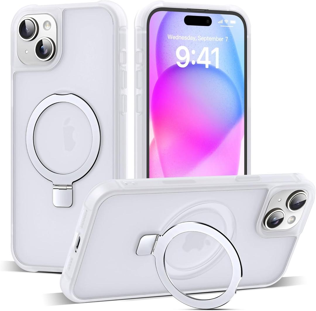 Compatible with iPhone 15 Case with Invisible Magnetic O-Ring Stand Military-Grade Phone Case for iPhone 15 6.1" [Compatible with Mag-Safe][Great Grip Feeling],Translucent