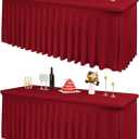 2 Packs Burgundy Spandex Table Clothes for 6 Foot Rectangle Tables, Wrinkle Resistant Fitted Tables Cover, Washable Stretch Table Skirts for Weddings Parties Banquet Birthday Festival