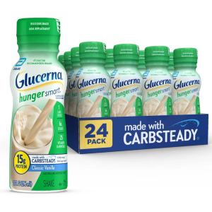 Glucerna Hunger Smart Diabetes Care Shake, Classic Vanilla, Diabetic Meal Replacement to Support Blood Sugar Management, 15g Protein, 180 Calories, Ready to Drink, 10-fl-oz Bottle, 24 Pack, BBD: AUG 1, 2025