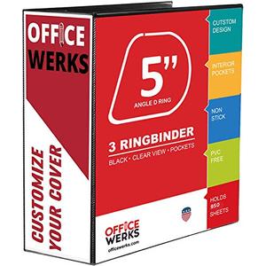 3 Ring Binders, 5" Capacity D-Rings, 8.5" x 11" Presentation Folder with Pockets, Durable Non-Stick Clear Cover for Documents, Files, Projects (Black)