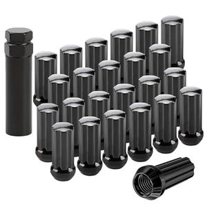 YYHHZZ 24PCS 14x2 Black Closed End Wheel Nuts with 1 Spline Tuner Compatible with Expedition 2000-2018, F-150 1999-2014, Lobo 09-14,Lincoln Mark LT 05-08, Navigator 2000-2014