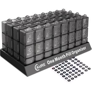 CAidRE Monthly Pill Organizer 3 Times A Day, One Month Pill Box Organizer Morning-Noon-Night, 31 Day Pill Organizer with 32 Daily Compartments for Fish Oil, Vitamins, Supplements and Medications,Black