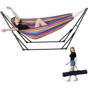 Portable Hammock with Stand for Outside Foldable,Frabic Tension Adjustable Indoor,Carrying Bag Included, 616 lbs Weight Capacity, Suitable Garden Yard Outdoor Inhouse Multicolour