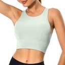 Colorfulkoala Women's Racerback Sports Bra Tank Top - Longline Crop with Medium Support and Padding, Light Green Size M