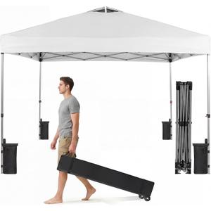 OLIXIS 10x10ft 1-Person Pop Up Canopy Tent, Heavy Duty One Push Setup Portable Outdoor Shelter for Beach Events Camping with Rolling Carry Bag, Snow White