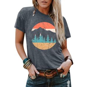 Adventure Shirts Women Funny Nature Graphic Tee Retro Camping Mountain T-Shirt Vintage Hiking Tops Casual Highway Tee (Medium, Smokey Grey)