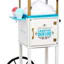 Nostalgia Snow Cone Shaved Ice Machine - Retro Cart Slushie Machine Makes 48 Icy Treats - Includes Metal Scoop, Storage Compartment, Wheels for Easy Mobility - White, Blue