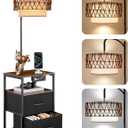 VEVOR Floor Lamp with Table, Handwoven Rattan Shade, 2-Tier End Table with 2 Drawers, 3 Color Temp LED Bulb, Modern Nightstand Side Table with USB Type C AC Charging Port for Living Room Bedroom