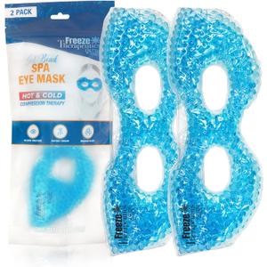 USA Merchant - 2 Redesigned Therapeutic Spa Gel Bead Eye Masks - Hot/Cold Reusable Ice Packs with Flexible Beads - Compress Therapy for Puffy Eyes, Dark Circles, Headaches, Migraines, Stress Relief (Blue)