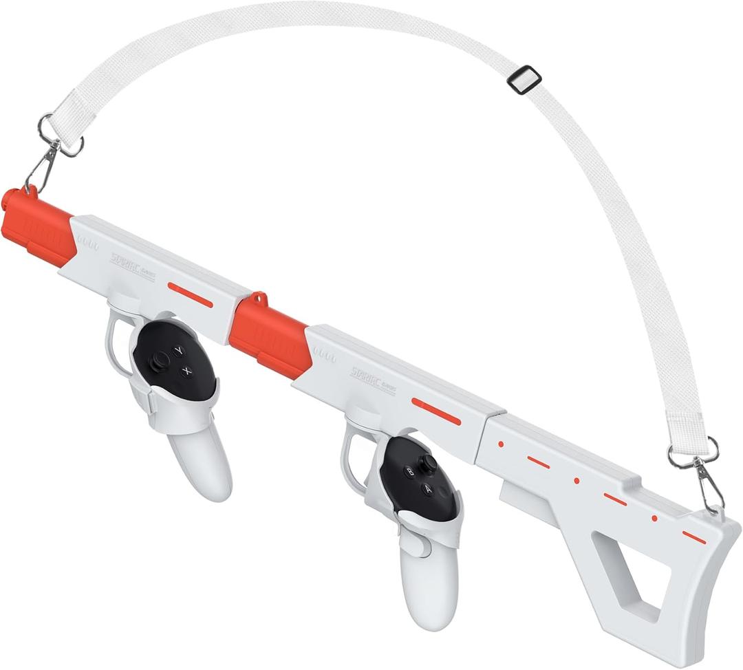 Upgraded VR Gun Stock for Meta Quest 3S/Quest 3, Magnetic VR Accessories for Oculus Quest 3, Controller Grips with Shoulder Straps for Enhance Control Feel, Realistic FPS Gaming Experience White