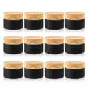 12 Pcs 1 Oz Frosted Cream Jar,Empty Refillable Glass Cosmetic Container Jars Holder with Inner liner,Wood Grain Lid for moisturizer,Foundation,Lotion,Ointment-Black