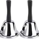 MROCO Loud Hand Bell, 2 Pack Silver Steel Hand Bells for Adults, Dinner Bells for Inside Classroom Bell, for Food Line, Alarm, Jingles, Ringing