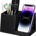 Desk Supplies Organizer, Multi-Functional Pencil Pen Holder with Wireless Charger, Desktop Stationery Organizer, Home Office Supply Storage Box Caddy (Black)