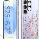 GVIEWIN for Samsung Galaxy S25 Case, [Screen & Camera Lens Protector] [Non Yellowing] Floral Clear Slim Shockproof Military-Grade Protection Phone Cover, Flower Design for Women, Floratopia/Colorful