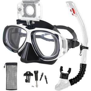 Nearsighted Snorkeling Gear for Adults Youth, Professional Full Dry Top Silicone Snorkel Set, Anti-Fog Scuba Diving Mask with Adjustable Strap (-5.5)