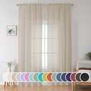 OWENIE Sheer Curtains 63 inch Length 2 Panels Set, Rod Pocket Voile Fimly Sheer Drapes for Living Room/Bedroom, 2pcs, Each 42" W x 63" L, Beige