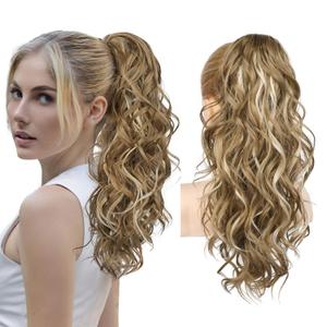 REECHO Ponytail Extension, 18" Claw Clip Ponytail Extension Wavy Ponytails Hair Extensions Jaw Clip on Pony Tails Natural Synthetic Hairpiece for Women Daily, Medium Blonde with Blonde Highlights