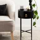 Kate and Laurel Decklyn Decorative Glam Round Side Table; 14 x 14 x 24; Black and Gold; Modern Circle Living Room Table with Pull Drawer for Useful Storage