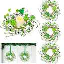 4 Pcs St Patricks Day Decorations 11.8 Inch Small Shamrock Wreath Mini St Patricks Wreaths with Green Berried Flowers St Patricks Day Wreaths for Door Window Wall Cabinets Kitchen Table Mantle