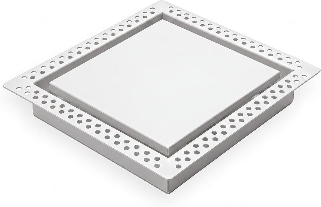 14x14 Metal Flush Exhaust Fan Cover - Seamless Mud-in Exhaust Mount Cover for Bathroom Fans, Ceiling or Wall, Paintable White 