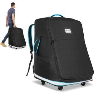 Car Seat Travel Bag for Airplane with Swivel Wheel, Extendable Height Padded Carseat Travel Backpack Large Storage Bag, Baby Infant Booster Seat Bags for Air Travel
