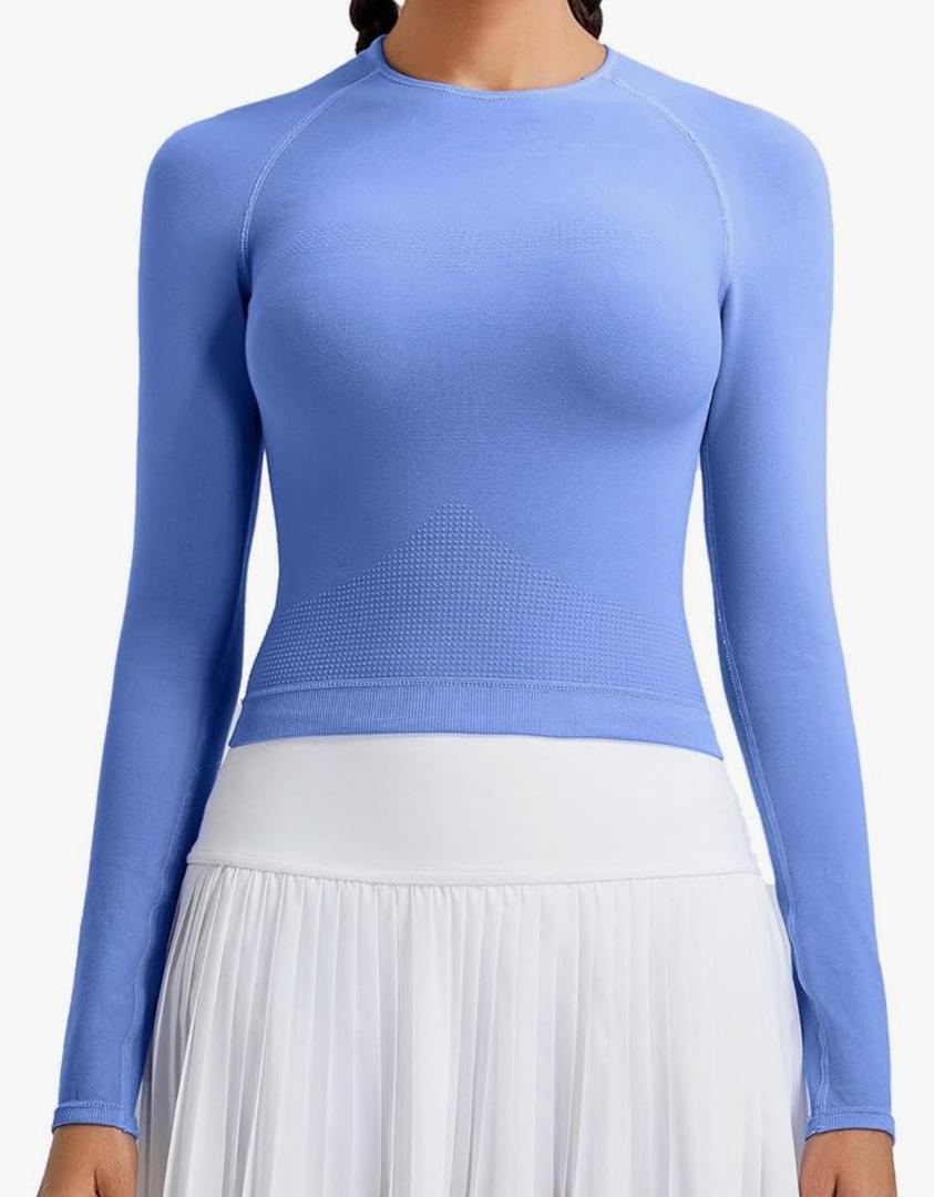 RUNNING GIRL Long Sleeve Yoga Shirts for Women, Soft Fitted Seamless Stretchy Casual Crew Neck Athletic Basic Shirt Size M