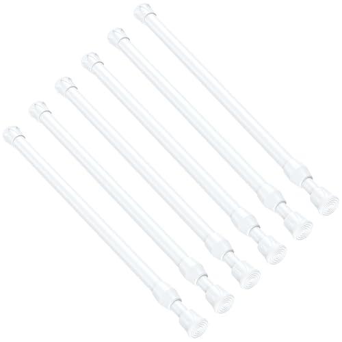 6PCS Small Tension Curtain Rod 16 to 28 Inch,White Short Curtain Rods No Drilling,Loaded Expandable Spring Curtain Rods for Windows Kitchen,Closet,Cupboard,Door,Bookshelf
