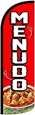 4LessCo MENUDO - Windless Swooper Flag Feather Banner Sign 3x11.5 ft Tall (Flag Only) rq, rRed