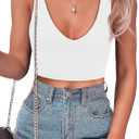 SAUNGKUAI Womens Summer Slim Fitted Sexy Deep V Neck Sleeveless Backless Double Lined Crop Tank Tops (Large), White