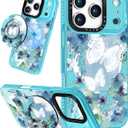 Lotadilo Case for iPhone 17 Pro Case Compatible with Magsafe Ring Holder Stand - for Women Ink Butterfly Design TPU Phone Cover for Girls Girly Funny Fashion