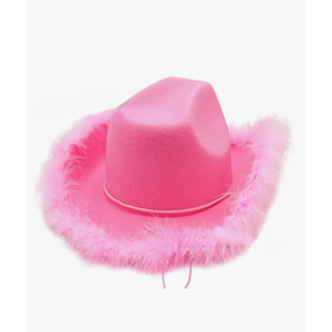 Girls' Western Cowboy hat: Stylish Pink, Crown Embellished, Feathered Edge, Unique Holiday Look with Everything, Pink Raw Edge