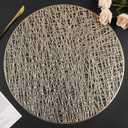 Placemats Set of 6, Round Placemats Gold 15 Inch Washable Vinyl Place Mats Dining Table Mats for Wedding Party Kitchen Decorations