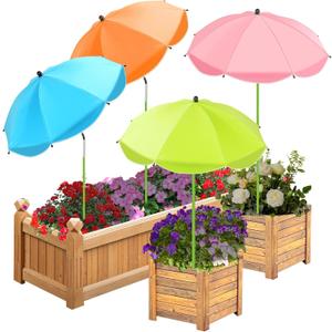 4 Pack Upgraded Plant Umbrellas for Outdoor Plants, 26" Larger Garden Plant Umbrella Shade with Adjustable Angle, 43.4" Higher Sun Shade for Plants, Potted Plant, Garden Beds (4 Pack-1Pink 1Blue 1Green 1Orange)