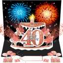 40th Birthday Cards for Women, Pop Up Cake Blow Out Candle Fireworks Light and Music Black Rose Gold Happy 40th Birthday Card Gift for Women, Sister, Wife, Mom, Friends