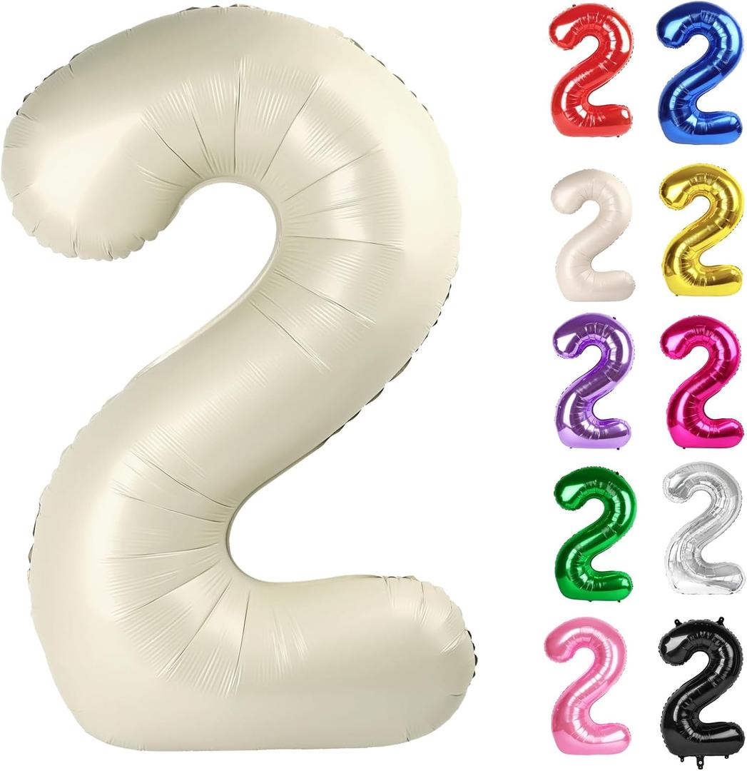 Cream Number 2 Balloon 40 Inch, 2 Balloon Number, 2nd Birthday Decorations for Baby Girls Boys Toddlers
