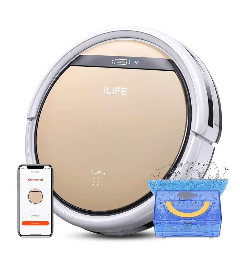 ILIFE V5s Plus Robot Vacuum and Mop Combo with Wi-Fi/App/Alexa, Automatic Self-Charging Robotic Vacuum Cleaner, Slim and Quiet, Cleans Hard Floors Carpets and Pet Hair (V5s Pro Upgrade Version)